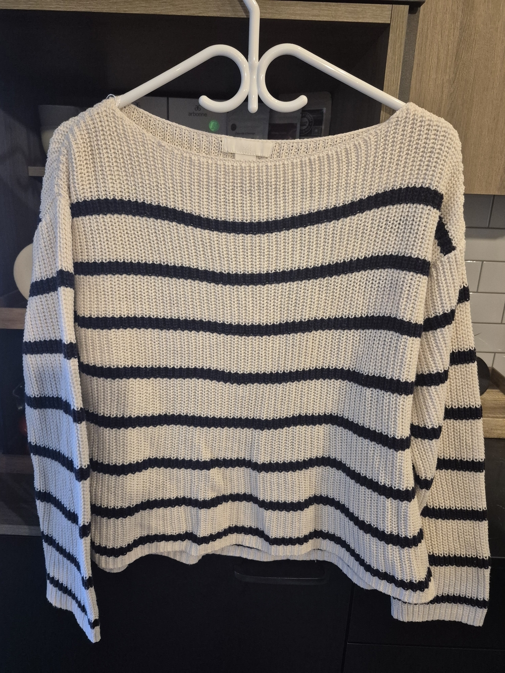 H&M Cream and Black Striped Boatneck Sweater